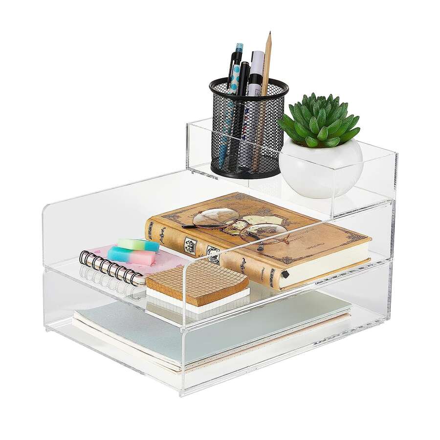 Organizador De Escritorio De Acrílico Transparente De 3 Niveles - transparente - Ver 1