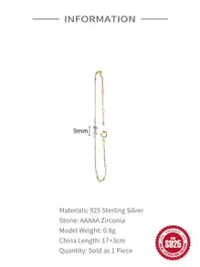 EleRunis 1pc 18k Gold Plated Butterflies & Cubic Zirconia Decor Bracelet, Birthstone Crystal 925 Sterling Silver Jewelry For Women, Mothers, Wives, Girlfriends Holiday