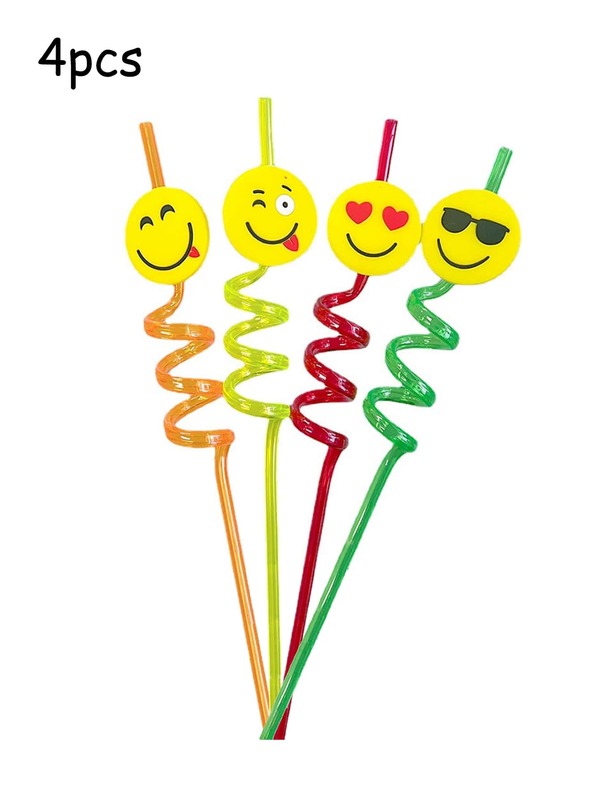 4pcs Creative Facial Expression Spiral Straws For Hard Drinks, Colorful Artistic Design, Smile Face Straws