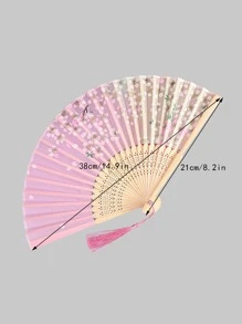 折扇中国风女式汉服旗袍舞蹈家庭学生夏季便携式迷你扇子（随机1件）最佳礼物 - 彩色 - 查看 4