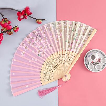 折扇中国风女式汉服旗袍舞蹈家庭学生夏季便携式迷你扇子（随机1件）最佳礼物