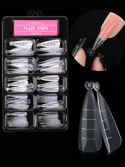 100 piezas construcción rápida Molde punta uña doble acrílico falso dedo UV gel esculpido cobertura total prensa Uñas manicura suministros Herramienta uñas falsas uña falsa uña acrílica