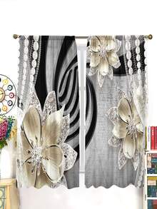 2pcs Flower Pattern Waterproof Curtain - Multicolor - View 2