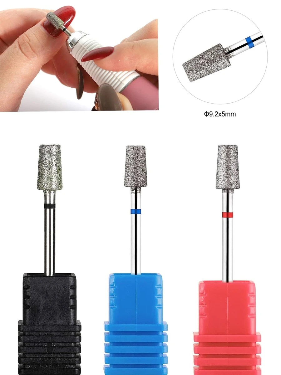 3 件套美甲钻头指甲抛光头，锥形筒状钻石指甲锉钻头角质层清洁毛刺工具适用于电动钻机美甲修脚抛光套装 - 彩色 - 查看 1