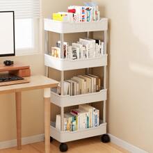 1入行動書本收納箱，帶輪子的教室桌面組織者，學生書架，4層滾動推車，多功能儲物組織者，可放置在家中，地站式廚房蔬果收納架，客廳零食/雜物組織者