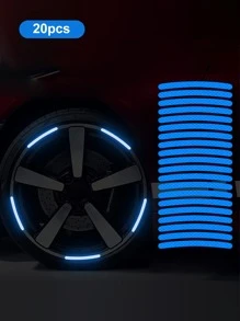 20pcs Car Motorcycle Wheel Rim PVC Reflective Warning Stickers, Blue, Automotive Wheel Reflective Tape, Tire Warning Sticker, Creative, Motorcycle, Electric Bike, Sticker Decor, Mountain Bike Reflective Wheel Stripe Stickers, Suitable For Motorcycle Wheels, Cars, Bicycles, Bicycle Reflective Stickers, Decorative Stripes, Wheel Reflective Tape, Enhance Nighttime Visibility And Safety