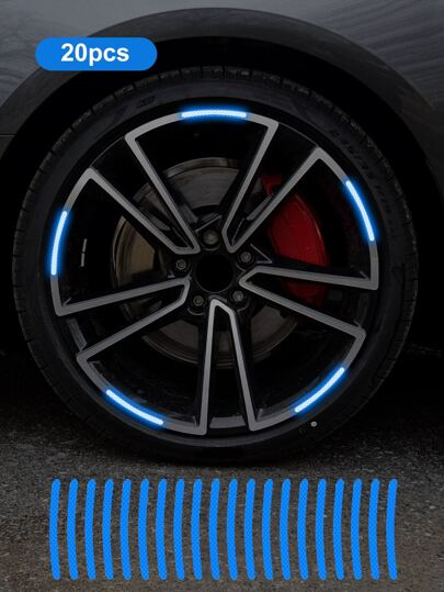 20pcs Car Motorcycle Wheel Rim PVC Reflective Warning Stickers, Blue, Automotive Wheel Reflective Tape, Tire Warning Sticker, Creative, Motorcycle, Electric Bike, Sticker Decor, Mountain Bike Reflective Wheel Stripe Stickers, Suitable For Motorcycle Wheels, Cars, Bicycles, Bicycle Reflective Stickers, Decorative Stripes, Wheel Reflective Tape, Enhance Nighttime Visibility And Safety