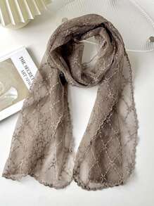 1pc Women's Lace Scarf/shawl With Star Pattern Design, Suitable For Daily Wear - Camel - View 2