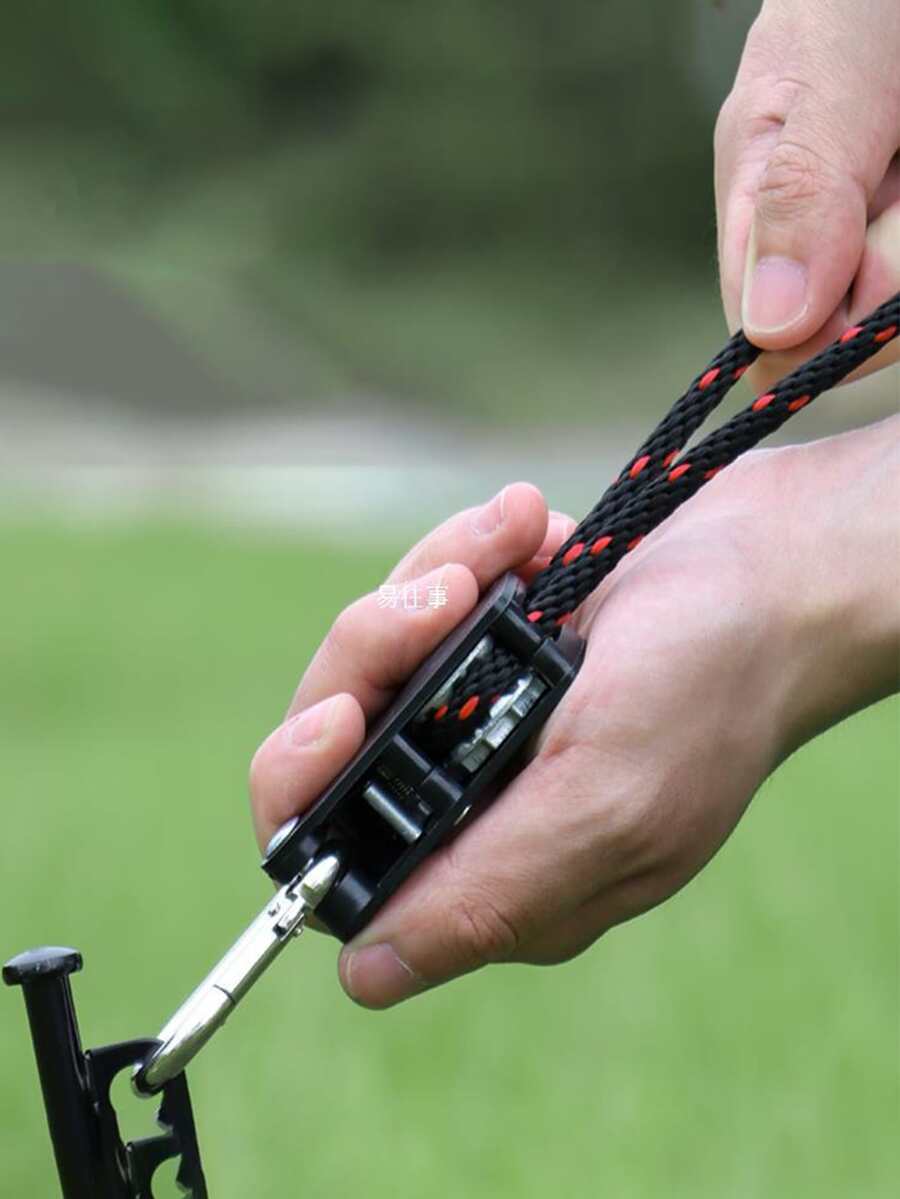 1套裝可調節帳篷金屬滑輪繩索適用於戶外露營,防風,反光,厚,可調節,延長,帶繩索扣飾,抽繩,植物燈懸掛繩索 - 黑色 - 查看 1