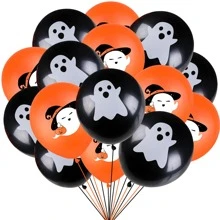 20Pcs Halloween Balloons, Halloween Orange Black White Latex Balloons with Cute Ghost Black Bat Design for Halloween Party Decoration - Multicolor - View 1