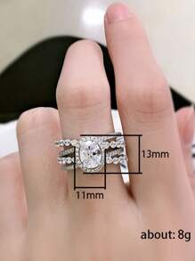 1入組優雅女性結婚戒指鑲嵌橢圓形方晶鋯石圓環訂婚儀式首飾類 - 銀色 - 查看 4