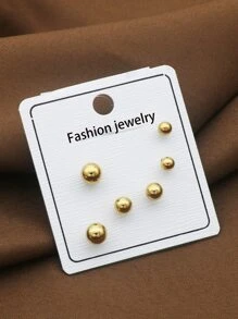 6入組不銹鋼耳針耳釘耳環,男女珠寶金色球形時尚珠寶批發 - 金色 - 查看 3