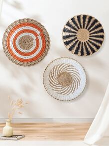1入組圓形編織壁掛 - 橘色 - 查看 1