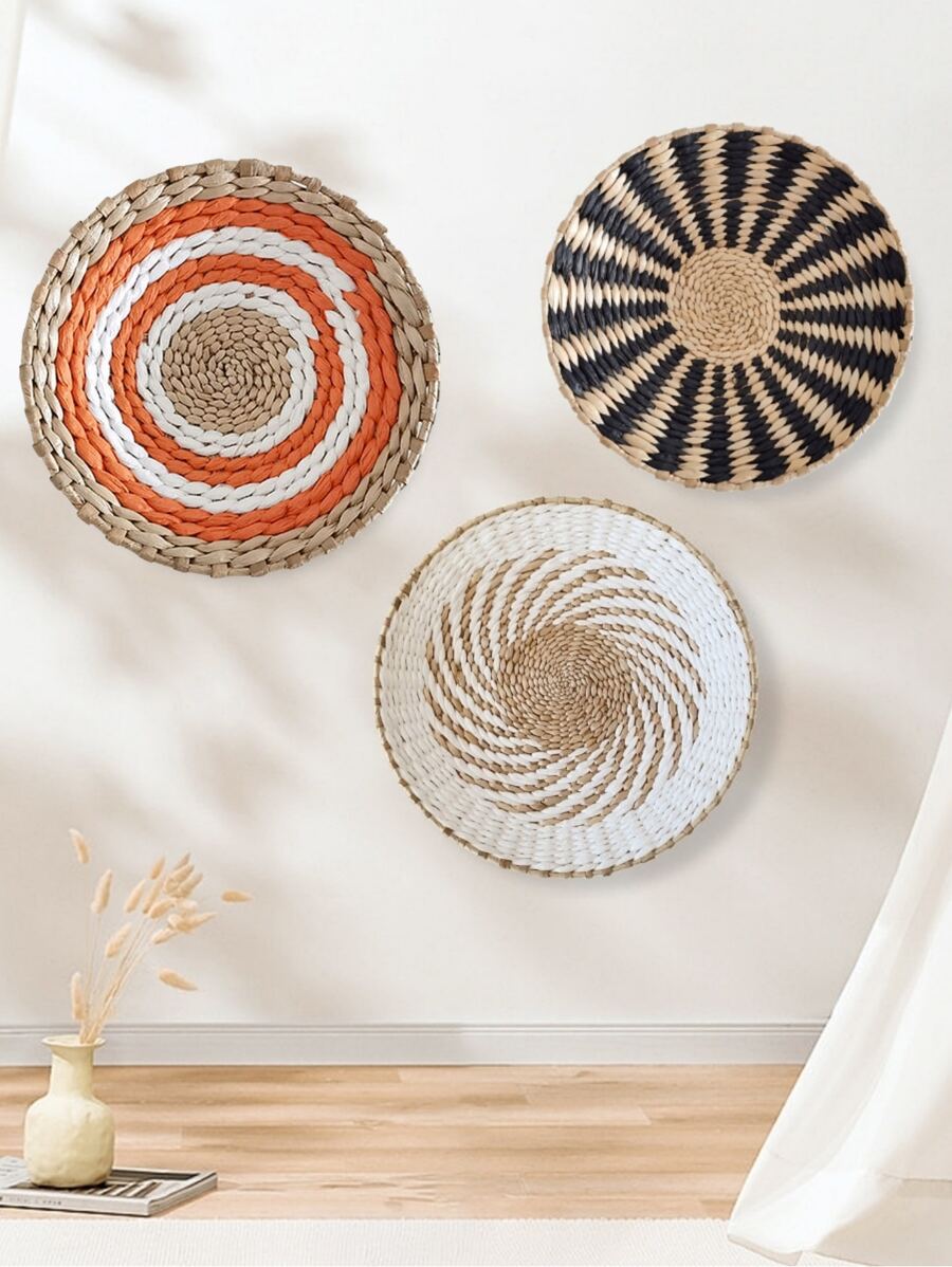 1入組圓形編織壁掛 - 橘色 - 查看 1