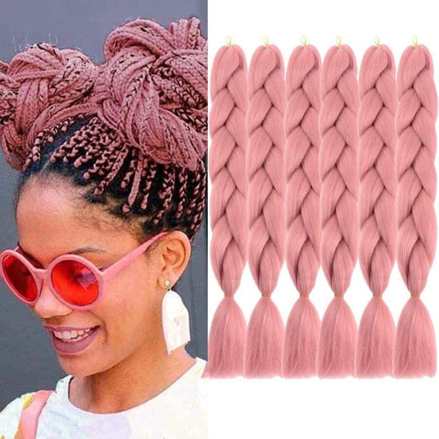 巨大編織接髮24英寸1入組/批勾織編織頭髮100克/入組合成纖維勾織編織接髮 - 藕粉色 - 查看 1