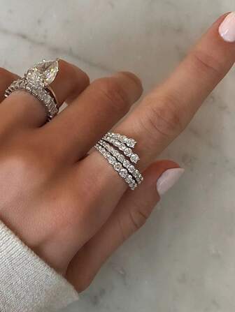 1pc Simple And Fashionable Line Cubic Zirconia Ring Women's Silver Ring Bridal Wedding Accessories Party New Fashion Jewelry