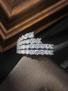 1入簡約時尚的線條鋯石戒指女銀戒指婚禮婚禮配件派對新時尚珠寶