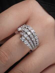 1入簡約時尚的線條鋯石戒指女銀戒指婚禮婚禮配件派對新時尚珠寶