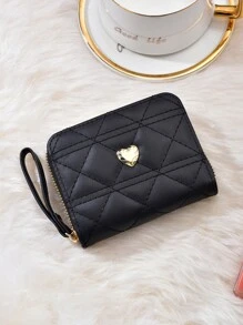 1pc Embroidered Pu Zipper Wallet For Women, Fresh Style, Suitable For Commuting, Students And Daily Use - Black - View 2