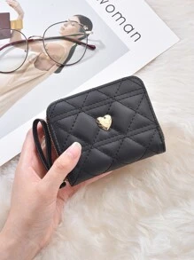 1pc Embroidered Pu Zipper Wallet For Women, Fresh Style, Suitable For Commuting, Students And Daily Use - Black - View 1