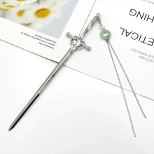 1 chiếc kẹp tóc hình kiếm bạc dành cho nữ, mặt dây chuyền ngọc bích, phụ kiện tóc đơn giản và thời trang, phong cách đường phố, phụ kiện tạo búi tóc, kẹp tóc tạo kiểu, đồ dùng học tập, phụ kiện tóc, phụ kiện đội đầu - Bạc - Xem 3