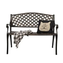 40.5" Outdoor Cast Aluminum Bench With Mesh Backrest Heavy Duty Rust Free For Front Porch Backyard Lawn Garden Pool Deck
