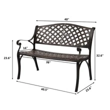 40.5" Outdoor Cast Aluminum Bench With Mesh Backrest Heavy Duty Rust Free For Front Porch Backyard Lawn Garden Pool Deck