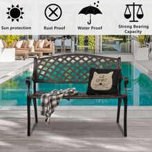 40.5" Outdoor Cast Aluminum Bench With Mesh Backrest Heavy Duty Rust Free For Front Porch Backyard Lawn Garden Pool Deck