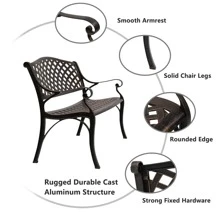 40.5" Outdoor Cast Aluminum Bench With Mesh Backrest Heavy Duty Rust Free For Front Porch Backyard Lawn Garden Pool Deck