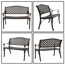 40.5" Outdoor Cast Aluminum Bench With Mesh Backrest Heavy Duty Rust Free For Front Porch Backyard Lawn Garden Pool Deck