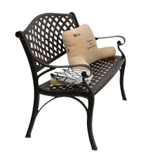 40.5" Outdoor Cast Aluminum Bench With Mesh Backrest Heavy Duty Rust Free For Front Porch Backyard Lawn Garden Pool Deck