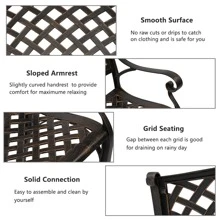 40.5" Outdoor Cast Aluminum Bench With Mesh Backrest Heavy Duty Rust Free For Front Porch Backyard Lawn Garden Pool Deck