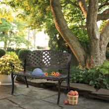 40.5" Outdoor Cast Aluminum Bench With Mesh Backrest Heavy Duty Rust Free For Front Porch Backyard Lawn Garden Pool Deck