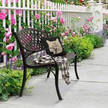 40.5" Outdoor Cast Aluminum Bench With Mesh Backrest Heavy Duty Rust Free For Front Porch Backyard Lawn Garden Pool Deck