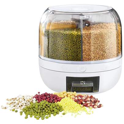 1pc 6-Compartment Circular Food Dispenser, Kitchen Cereal Storage Box, 360° Rotatable, Durable Plastic Sealing Ring