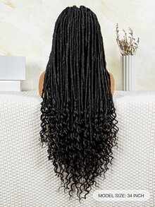 Full Lace Black Headband With Floral Details, Long Synthetic Braid In Straight And Wavy Design - Black - View 4