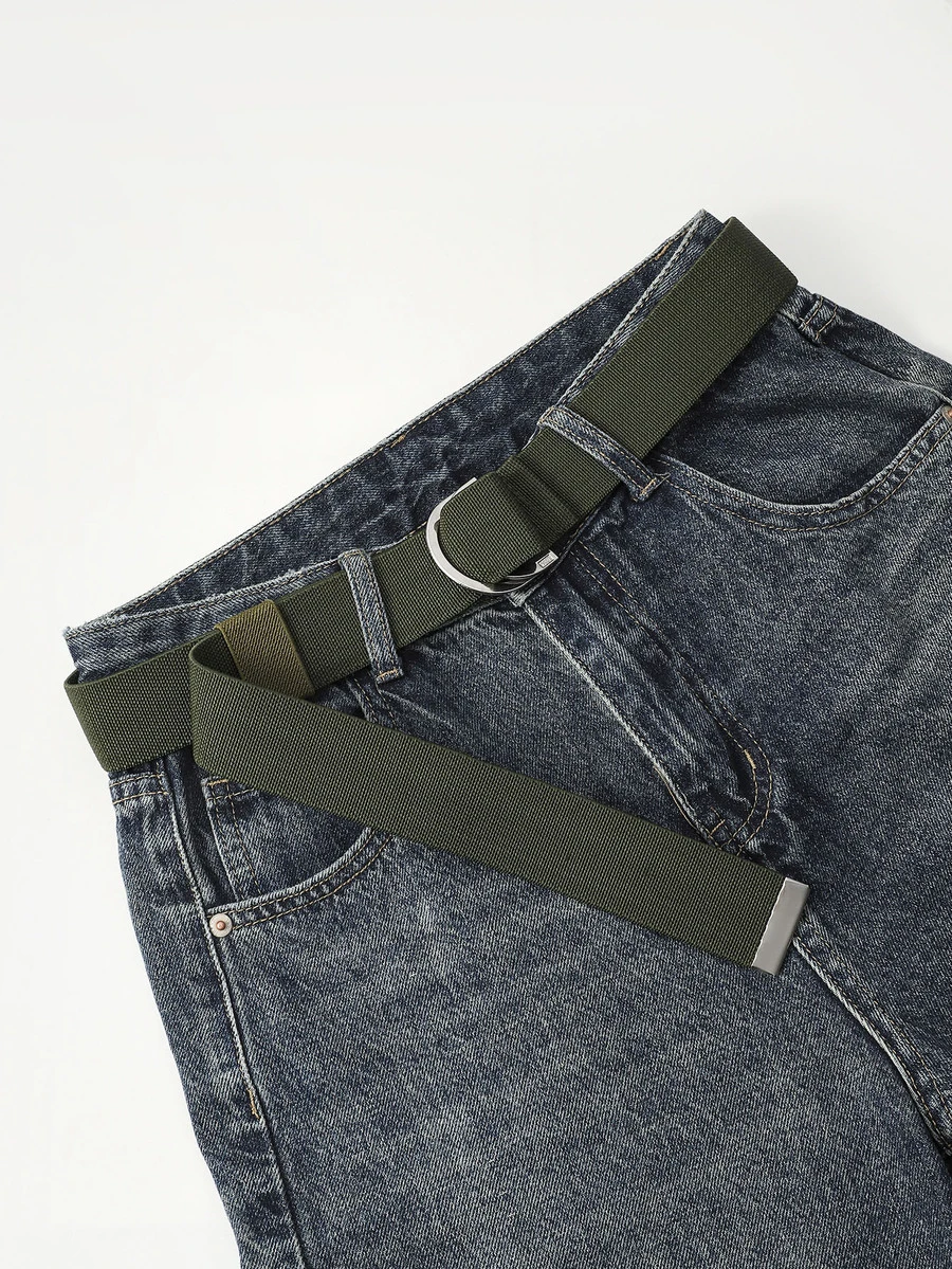 1pc Double D Buckle Stretchy Women's Braided Nylon Belt, Suitable For Daily Use - Dark Green - View 1