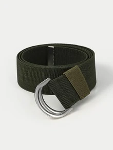 1pc Double D Buckle Stretchy Women's Braided Nylon Belt, Suitable For Daily Use - Dark Green - View 2