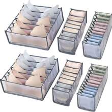 3pcs Foldable Divided Storage Box, Underwear Organizer For Bra, Panty, Socks, Random Color (White, Grey, Beige, Black, Etc.)