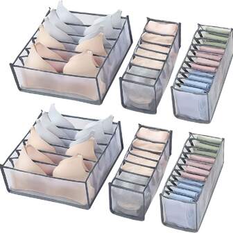 3pcs Foldable Divided Storage Box, Underwear Organizer For Bra, Panty, Socks, Random Color (White, Grey, Beige, Black, Etc.)