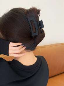 4入組女士黑色素色波浪和一字形設計休閒髮爪適用於返校 - 黑色 - 查看 3