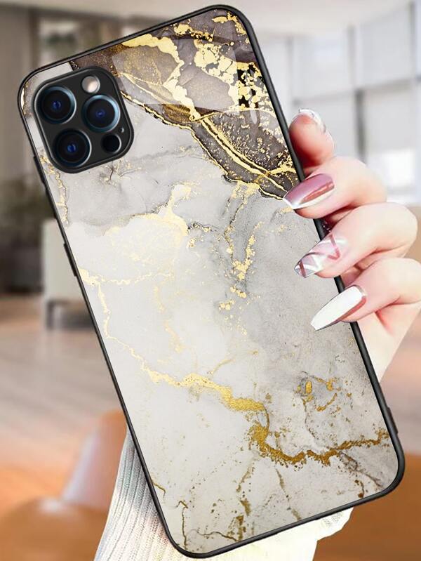 White Marble Pattern Painted Glass Phone Case Compatible With IPhone/SAMSUNG/HUAWEI/Xiaomi Redmi/OPPO/OnePlus/Infinix