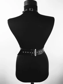 1pc Black Leather Chain Belt With O-Ring For Women, Unconventional Design Belly Chain - Black - View 5