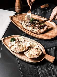 1pc Wooden Tray For Restaurants, Western-style Cuisine, Japanese-style Creative Breakfast Tray, Sushi Tray, Dessert Plate - Brown - View 2