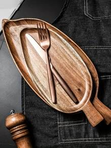 1pc Wooden Tray For Restaurants, Western-style Cuisine, Japanese-style Creative Breakfast Tray, Sushi Tray, Dessert Plate - Brown - View 6