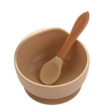 3入組矽膠餐具套裝包括嬰兒碗,湯匙和叉,帶吸盤式底座適用於嬰兒和餵養 - 米色 - 查看 5