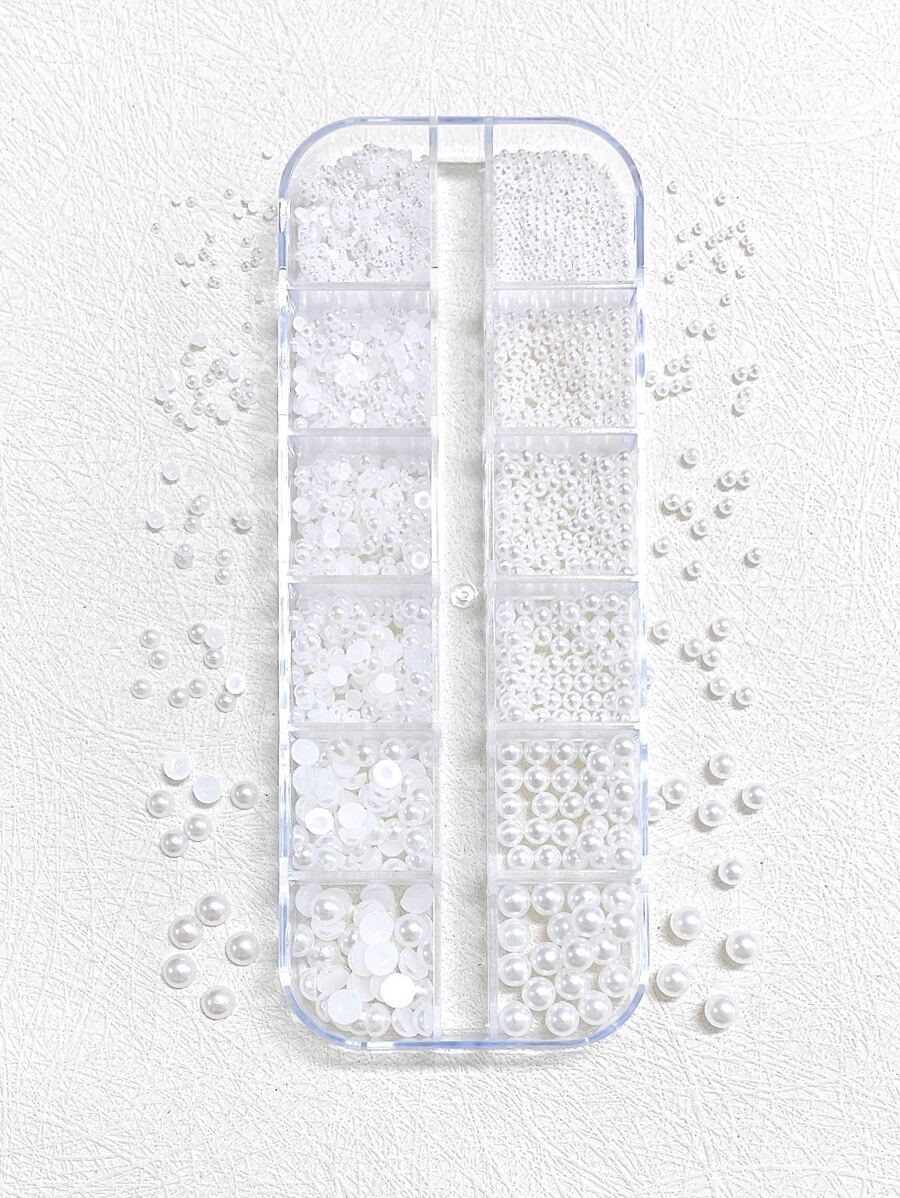 1 Hộp Ngọc Trai Giả Màu Trắng Trang Trí Móng Tay Nghệ Thuật Cho Móng Tay Tự Làm, Đá Quý Làm Móng, Phụ Kiện Làm Móng - trắng - Xem 1