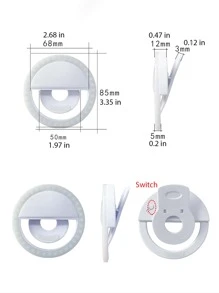 1pc Rechargeable Portable Clip-On Selfie Ring Light, 3 Brightness Levels, Compatible With IOS/Android Smartphones, For Photography, Videography, Makeup