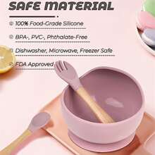 3 piezas de silicona Set cubiertos incluido Infantil Bol , Cucharas con Tenedores , con ventosa Base para Bebé con de niños - Rosa - Ver 6