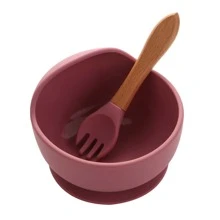 3 piezas de silicona Set cubiertos incluido Infantil Bol , Cucharas con Tenedores , con ventosa Base para Bebé con de niños - Rosa - Ver 2